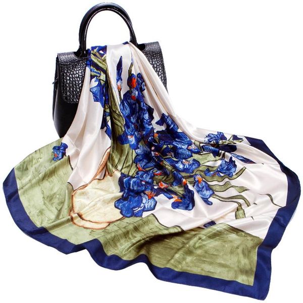 scarves silk scarf female printing 90cm oil painting flower satin large square gift european and american shawl, Blue;gray
scarves silk scarf female printing 90cm oil painting flower satin large square gift european and american shawl, Blue;gray