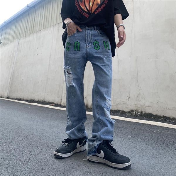 men's jeans ripped hole letter embroidery washed for men and women straight tassel retro streetwear denim trousers loose, Blue
men's jeans ripped hole letter embroidery washed for men and women straight tassel retro streetwear denim trousers loose, Blue