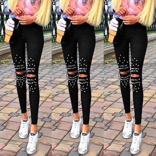 plus size knee hole fashion women leggings stretch cut holes beads decoration pants skinny high waist, Black
plus size knee hole fashion women leggings stretch cut holes beads decoration pants skinny high waist, Black