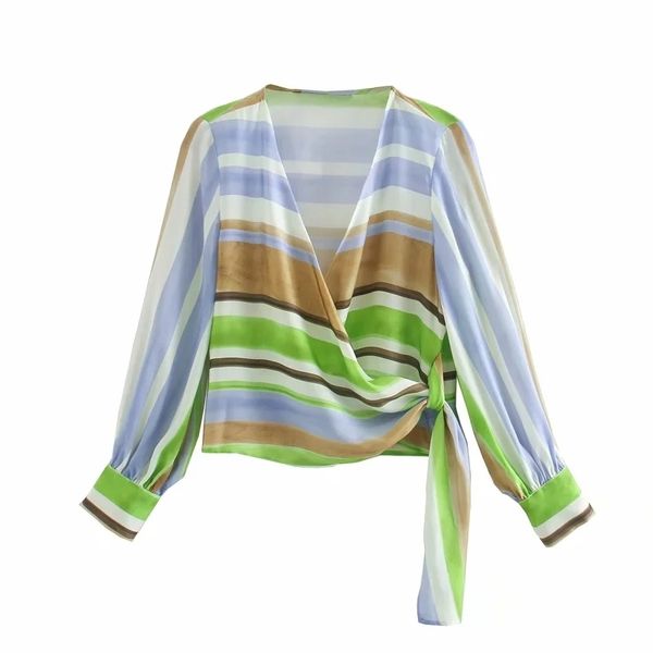 vintage women striped blouses summer v neck soft ladies shirts fashion colorful female shirt boho bow girls blouse 210430, White 
vintage women striped blouses summer v neck soft ladies shirts fashion colorful female shirt boho bow girls blouse 210430, White