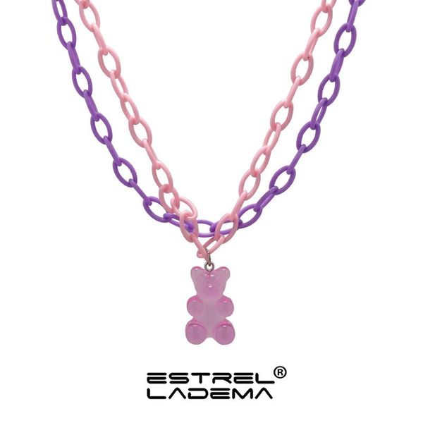 chains double layer pink cartoon gummy bear acrylic link chain necklace for women transparent resin bears choker necklaces y2k jewelry, Silver 
chains double layer pink cartoon gummy bear acrylic link chain necklace for women transparent resin bears choker necklaces y2k jewelry, Silver