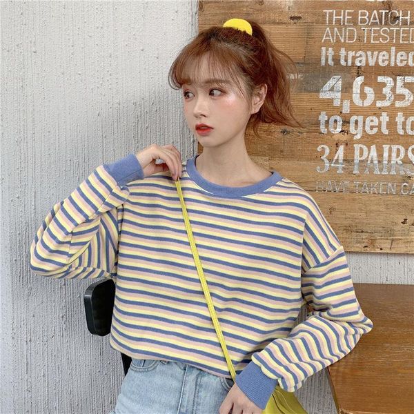 women's t-shirt -selling autumn korean version 2021 loose-fitting style striped long-sleeved female college thin student to, White
women's t-shirt -selling autumn korean version 2021 loose-fitting style striped long-sleeved female college thin student to, White