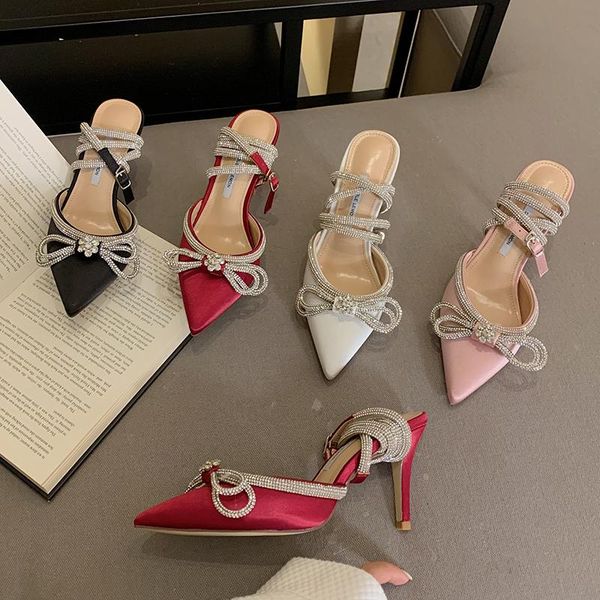 elegant women sandals pointed toe bow design thin high heels rhinestone ankle strap slides fashion mules shoe, Black
elegant women sandals pointed toe bow design thin high heels rhinestone ankle strap slides fashion mules shoe, Black