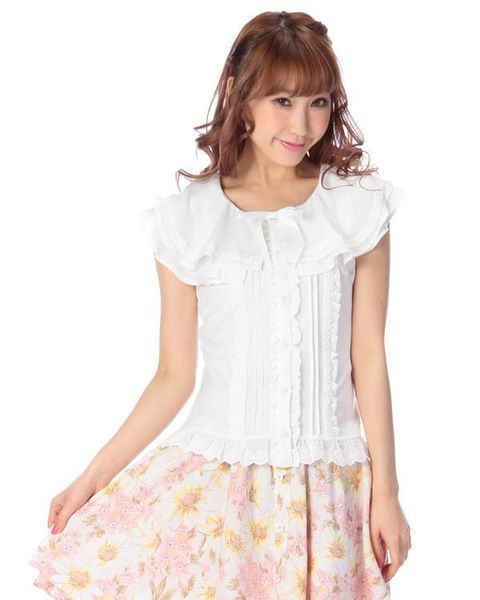 women's t-shirt japan double layer lace collar knitted fabric lovely tee t shirt, White
women's t-shirt japan double layer lace collar knitted fabric lovely tee t shirt, White