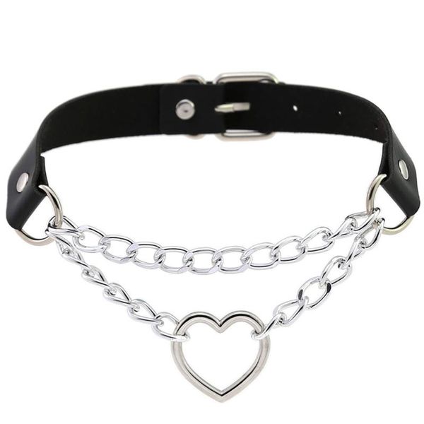 trendy punk gothic leather heart studded choker necklace vintage charm round collar necklaces women jewelry gift chokers, Golden;silver 
trendy punk gothic leather heart studded choker necklace vintage charm round collar necklaces women jewelry gift chokers, Golden;silver