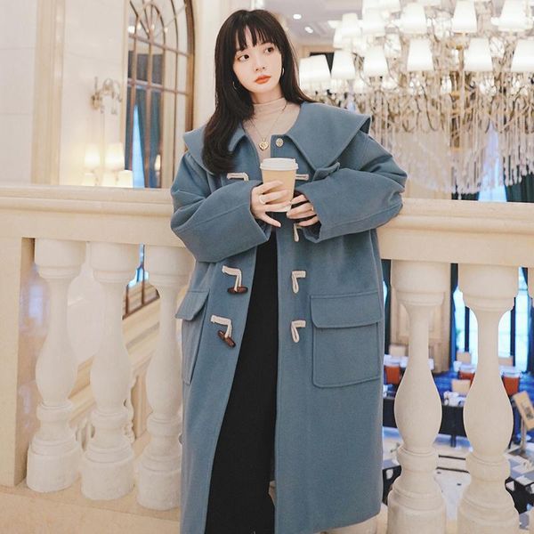 women's wool & blends winter green woolen coat women preppy style horn button big turn-down collar loose korean elegant chic long overc, Black
women's wool & blends winter green woolen coat women preppy style horn button big turn-down collar loose korean elegant chic long overc, Black