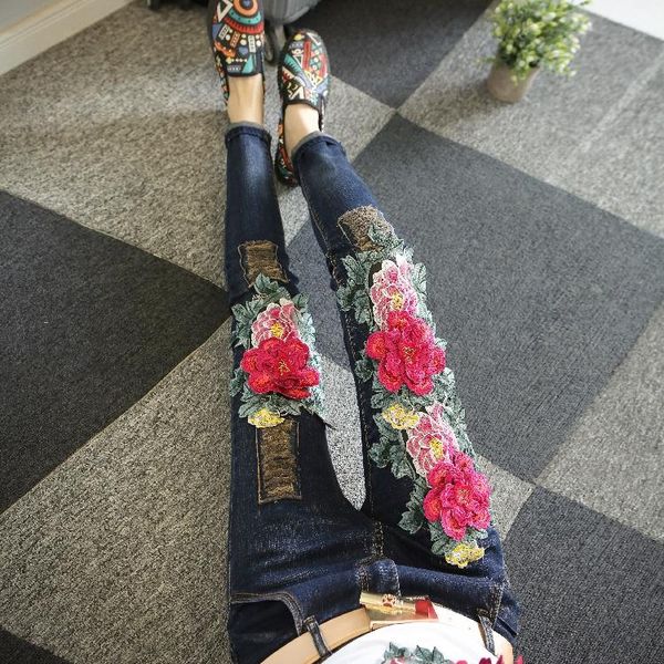 spring and autumn fashion hole women jeans rose peony embroidery skinny pants long denim trouser female pencil women's, Blue
spring and autumn fashion hole women jeans rose peony embroidery skinny pants long denim trouser female pencil women's, Blue