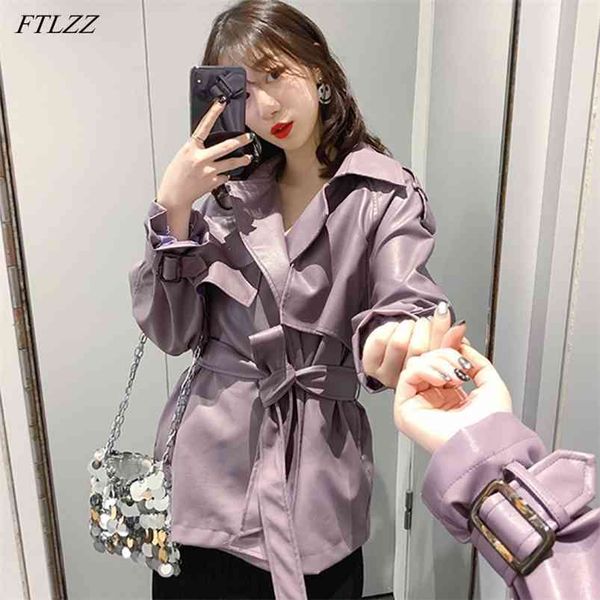 autumn women loose pu faux soft leather jacket casual turn down collar black coat female streetwear outerwear with belt 210430 
autumn women loose pu faux soft leather jacket casual turn down collar black coat female streetwear outerwear with belt 210430