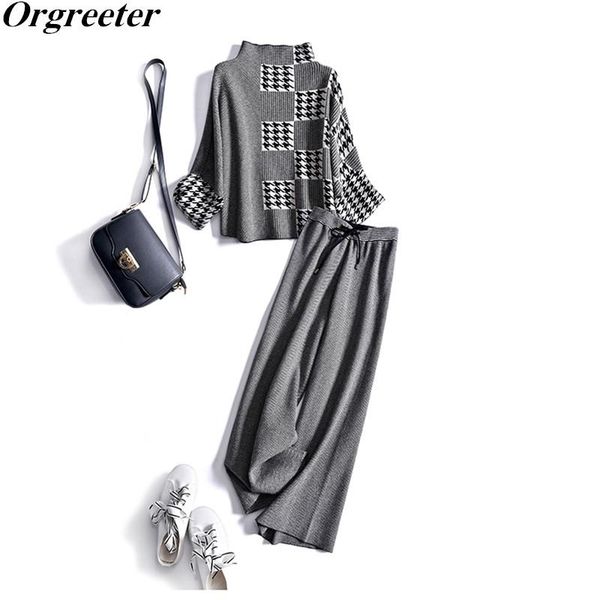 women's tracksuits knitted wide-leg pants two piece set women fall winter turtleneck houndstooth sweater suits loose batwing pullover j, Gray
women's tracksuits knitted wide-leg pants two piece set women fall winter turtleneck houndstooth sweater suits loose batwing pullover j, Gray
