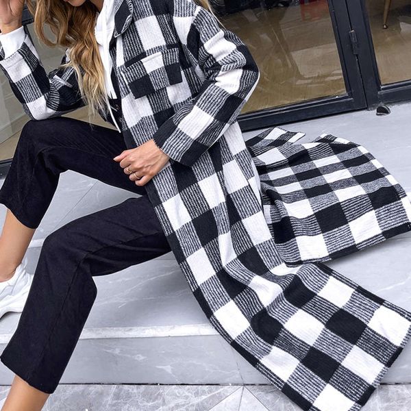 autumn lapel black and white plaid windbreaker women's slim long sleeve coat, Black;brown
autumn lapel black and white plaid windbreaker women's slim long sleeve coat, Black;brown