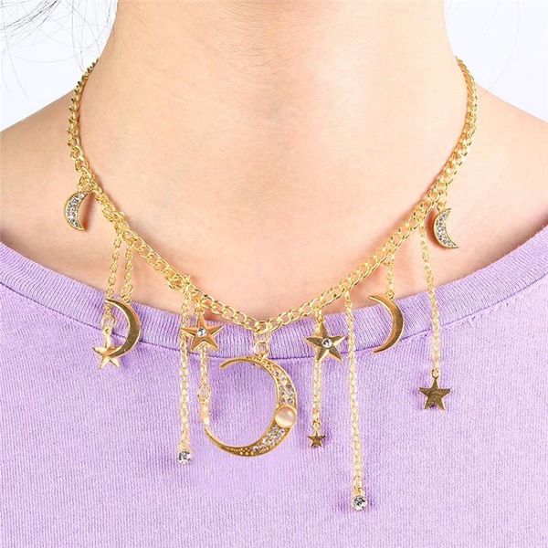 chokers pinksee classic alloy moon star tassel choker sweater chain women's simple clavicle accessories, Golden;silver
chokers pinksee classic alloy moon star tassel choker sweater chain women's simple clavicle accessories, Golden;silver