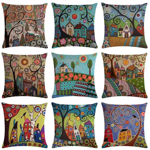 cushion/decorative pillow hand drawn retro country color city 45 * 45cm pillowcase linen car home decoration .
cushion/decorative pillow hand drawn retro country color city 45 * 45cm pillowcase linen car home decoration .