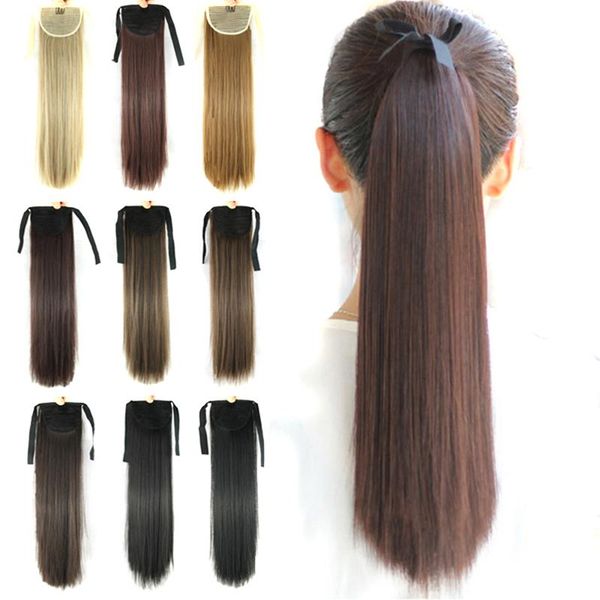 synthetic wigs soowee high temperature fiber fairy tail long straight hairpiece drawstring ponytail hair for women, Black