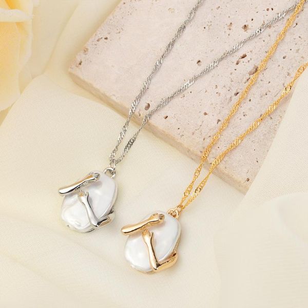 embrace necklace baroque pearl for women vintage gothic chain couple pendant fashion classic jewelry necklaces, Silver
embrace necklace baroque pearl for women vintage gothic chain couple pendant fashion classic jewelry necklaces, Silver