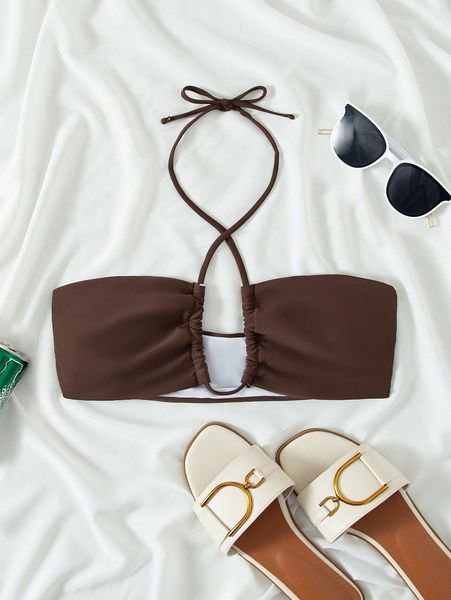 drawstring front halter bikini m7gf#, White;black 
drawstring front halter bikini m7gf#, White;black