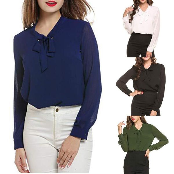 women's blouses & shirts fashion women loose contrast chiffon blouse long sleeve solid color v neck and bow tie, White
women's blouses & shirts fashion women loose contrast chiffon blouse long sleeve solid color v neck and bow tie, White