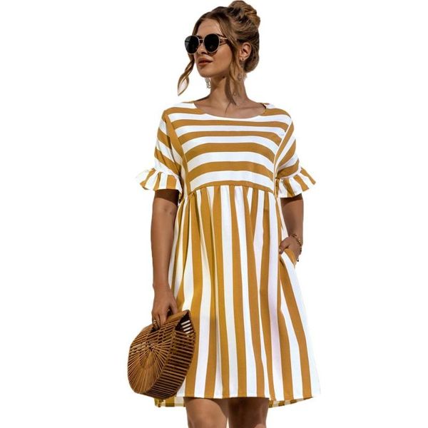 casual dresses summer striped women dress 2021 ruffles short sleeve o-neck patchwork pockets loose midi vestidos, Black;gray
casual dresses summer striped women dress 2021 ruffles short sleeve o-neck patchwork pockets loose midi vestidos, Black;gray