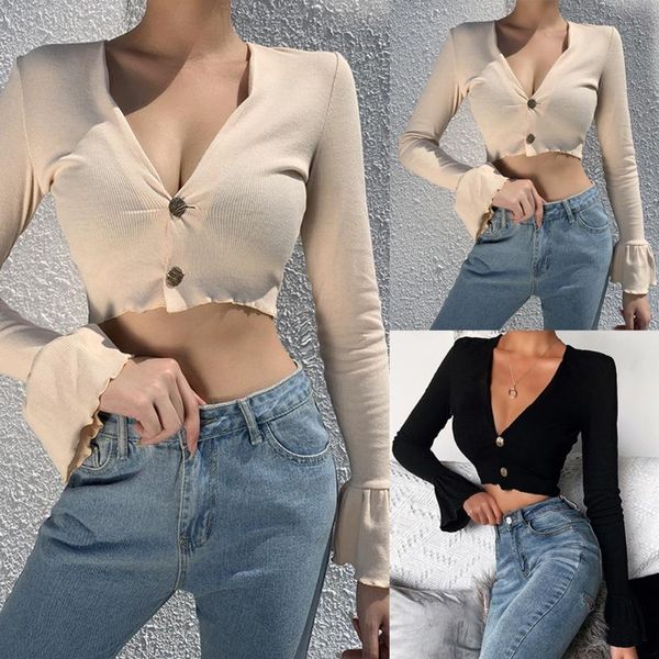 y2k ribbed knitted v neck t-shirt front button ruffles flare full sleeve elegant harajuke crop vintage clothes women women's, White
y2k ribbed knitted v neck t-shirt front button ruffles flare full sleeve elegant harajuke crop vintage clothes women women's, White