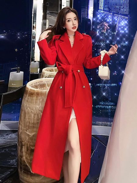 women's wool & blends big red tweed coat women's medium long 2021 winter korean loose bridal woolen, Black
women's wool & blends big red tweed coat women's medium long 2021 winter korean loose bridal woolen, Black