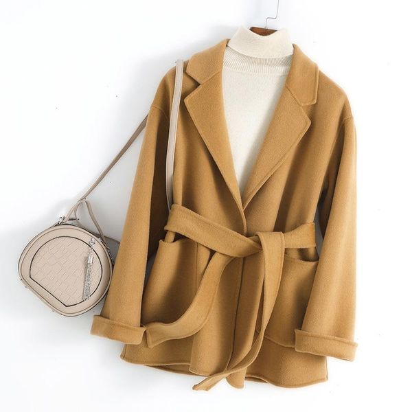 women's wool & blends autumn and winter double-sided cashmere coat short korean slim suit collar woolen thickening, Black
women's wool & blends autumn and winter double-sided cashmere coat short korean slim suit collar woolen thickening, Black