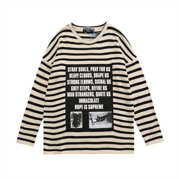men's sweaters r s black and striped slogan sticker printed small white same loose off shoulder knit crew neck sweater, White;black
men's sweaters r s black and striped slogan sticker printed small white same loose off shoulder knit crew neck sweater, White;black