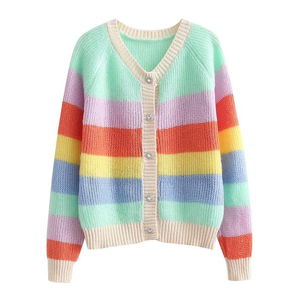 women's knits & tees women 2022 fashion color striped casual knitted sweater retro long sleeve round neck cardigan streetwear, White
women's knits & tees women 2022 fashion color striped casual knitted sweater retro long sleeve round neck cardigan streetwear, White