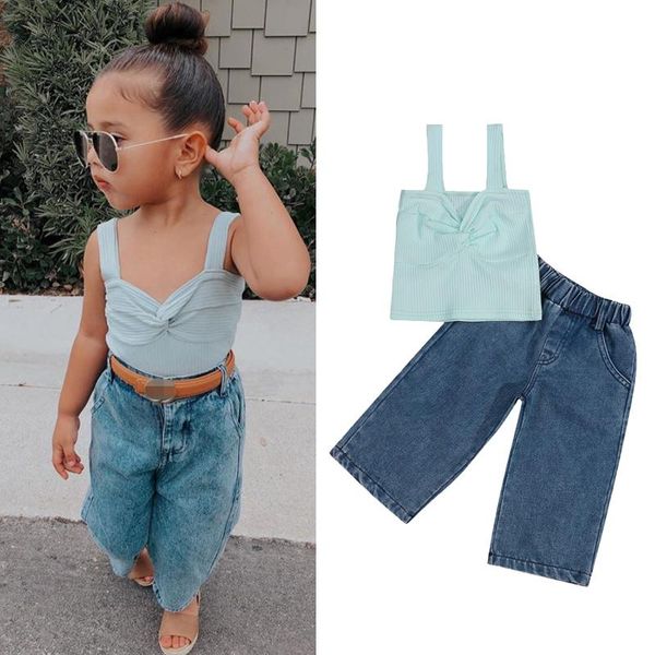 summer fashion toddler girls clothes sets 2-7y strap sleeveless bowknot solid vest denim wide leg pants 2pcs clothing, White
summer fashion toddler girls clothes sets 2-7y strap sleeveless bowknot solid vest denim wide leg pants 2pcs clothing, White