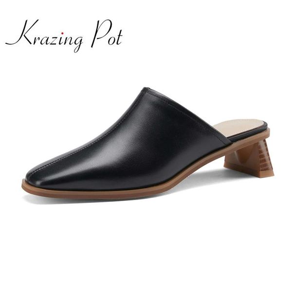 dress shoes krazing pot genuine leather square toe med heel slip on mules classic colors young lady streetwear fashion basic women pumps l44, Black
dress shoes krazing pot genuine leather square toe med heel slip on mules classic colors young lady streetwear fashion basic women pumps l44, Black