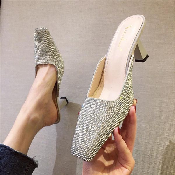 slippers fashion rhinestone mules shoes for women small square toe slip on sandals slides crystal high heels 2021, Black
slippers fashion rhinestone mules shoes for women small square toe slip on sandals slides crystal high heels 2021, Black