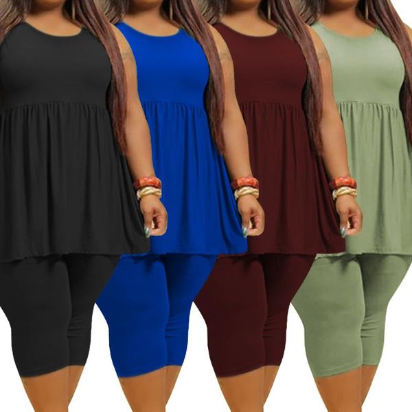 women's tracksuits fashionable plus size two piece clothing round neck sleeveless personality draped summer solid color casual suit, Gray
women's tracksuits fashionable plus size two piece clothing round neck sleeveless personality draped summer solid color casual suit, Gray