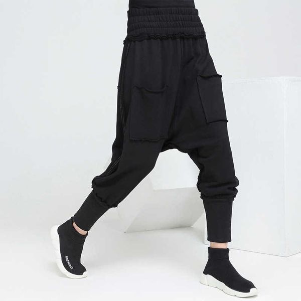 european fashion black harlem pants streetwear women's loose solid ankle-length 210615, Black;white
european fashion black harlem pants streetwear women's loose solid ankle-length 210615, Black;white