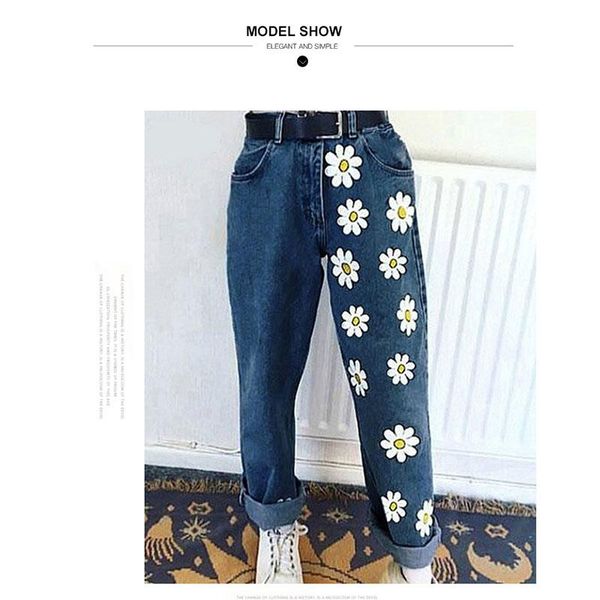 fashion chic woman jeans high waisted 2021 straight cute female denim long pants trousers vintage daisies printed women women's, Blue
fashion chic woman jeans high waisted 2021 straight cute female denim long pants trousers vintage daisies printed women women's, Blue