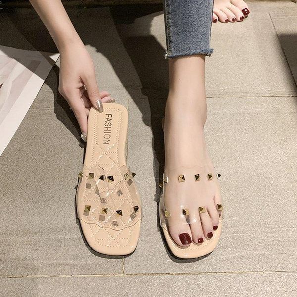 slippers rivet sandals women's summer style korean-style transparent square head flat leisure, Black
slippers rivet sandals women's summer style korean-style transparent square head flat leisure, Black