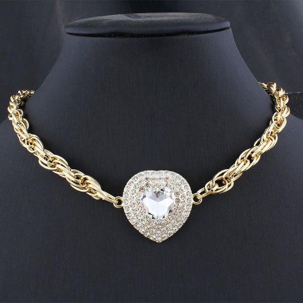 women's fashion heart shaped crystal necklace twisted gold color chunky thick lock chain party jewelry chains, Silver
women's fashion heart shaped crystal necklace twisted gold color chunky thick lock chain party jewelry chains, Silver