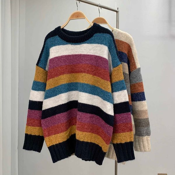 h.sa fashion women's sweaters long striped pull jumpers rainbow sweater pullovers long winter woman sweaters sueter mujer 210716, White;black
h.sa fashion women's sweaters long striped pull jumpers rainbow sweater pullovers long winter woman sweaters sueter mujer 210716, White;black