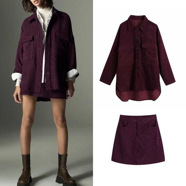 women's hoodies & sweatshirts retro corduroy shirt jacket high waist skirt suit autumn two-piece, Black
women's hoodies & sweatshirts retro corduroy shirt jacket high waist skirt suit autumn two-piece, Black