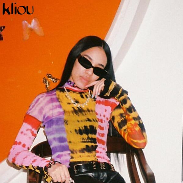kliou patchwork new fashion breathable women print t-shirt mesh ruffles turtleneck full sleeve crop female slim fit tee, White
kliou patchwork new fashion breathable women print t-shirt mesh ruffles turtleneck full sleeve crop female slim fit tee, White
