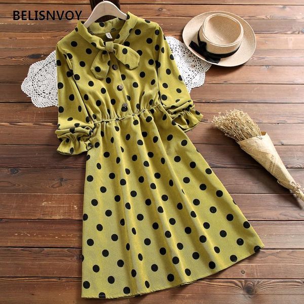 casual dresses japanese autumn winter retro corduroy dress polka dot printed women long sleeve preppy style elastic waist mini, Black;gray
casual dresses japanese autumn winter retro corduroy dress polka dot printed women long sleeve preppy style elastic waist mini, Black;gray