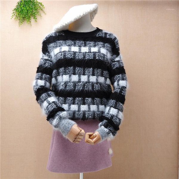 ladies women winter keep warm real angora fur knitted long sleeves plaid loose pullover mink jumper sweater pull women's sweaters, White;black
ladies women winter keep warm real angora fur knitted long sleeves plaid loose pullover mink jumper sweater pull women's sweaters, White;black