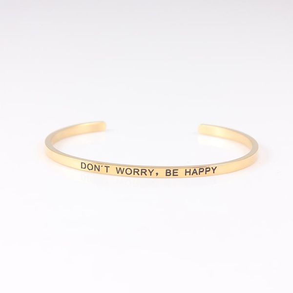 bangle don't worry, be happy gold color 316l stainless steel positive inspirational quote open cuff mantra bracelets for women, Black
bangle don't worry, be happy gold color 316l stainless steel positive inspirational quote open cuff mantra bracelets for women, Black