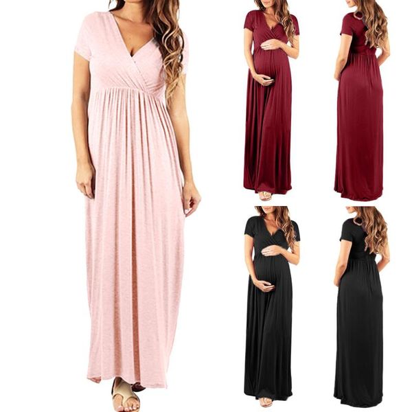 maternity dresses pregnant woman solid v-neck short sleeve elasticity nursing long dress robe femme pregnancy clothes, White
maternity dresses pregnant woman solid v-neck short sleeve elasticity nursing long dress robe femme pregnancy clothes, White
