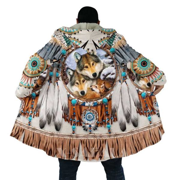 men's wool & blends native wolf animal feather all over 3d printed thick warm hooded cloak for men windproof fleece casual-13, Black
men's wool & blends native wolf animal feather all over 3d printed thick warm hooded cloak for men windproof fleece casual-13, Black