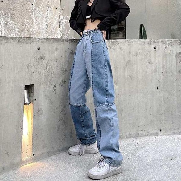 women's jeans harajuku street retro washed color matching high waist casual pants straight trousers tde bottoms, Blue
women's jeans harajuku street retro washed color matching high waist casual pants straight trousers tde bottoms, Blue
