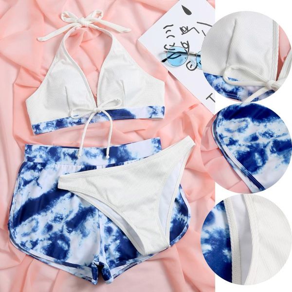 women's swimwear 2021 summer bikini set women high waist print three-piece swimsuit push up bandeau thong brazilian biquini, White;black
women's swimwear 2021 summer bikini set women high waist print three-piece swimsuit push up bandeau thong brazilian biquini, White;black