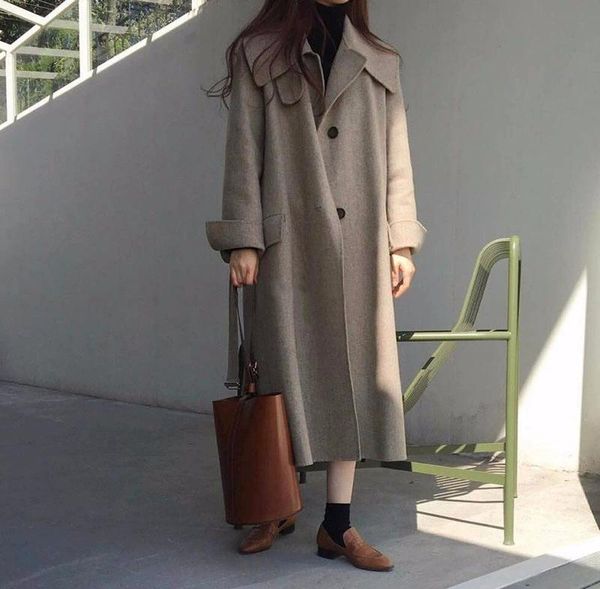 women's wool & blends autumn and winter double faced cashmere overcoat east gate medium long large lapel temperament woolen coat, Black
women's wool & blends autumn and winter double faced cashmere overcoat east gate medium long large lapel temperament woolen coat, Black