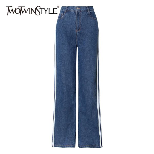 twotwinstyle patchwork striped denim pants for women high waist straight casual loose jeans female fashion clothing autumn 210517, Blue
twotwinstyle patchwork striped denim pants for women high waist straight casual loose jeans female fashion clothing autumn 210517, Blue