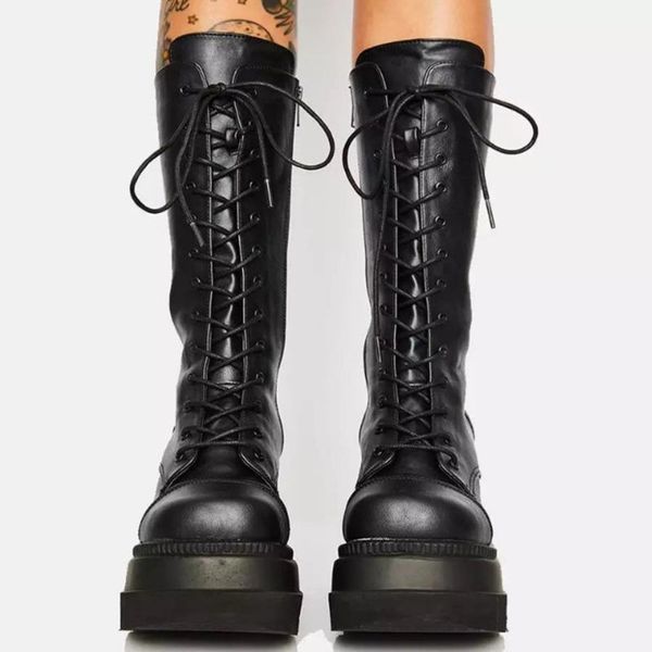 boots autumn and winter 2021 large cross tied round head side zipper women's solid platform high heel punk, Black
boots autumn and winter 2021 large cross tied round head side zipper women's solid platform high heel punk, Black