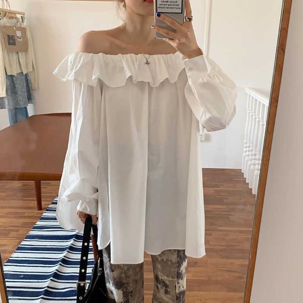 getspring women blouse shirt lantern sleeve ruffles off shoulder women's summer blouses black white cotton loose 210601
getspring women blouse shirt lantern sleeve ruffles off shoulder women's summer blouses black white cotton loose 210601
