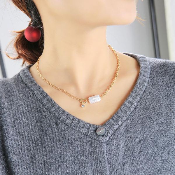 punk baroque cultured pearl pendant necklaces for women delicate zircon gold color brass chains 2021 fashion jewelry, Silver
punk baroque cultured pearl pendant necklaces for women delicate zircon gold color brass chains 2021 fashion jewelry, Silver