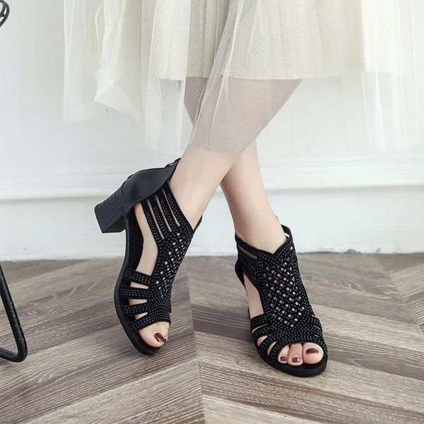 dress shoes woman rome sandals women classic hollow out square heels high women's crystal female bling zip ladies footwear 2021, Black
dress shoes woman rome sandals women classic hollow out square heels high women's crystal female bling zip ladies footwear 2021, Black